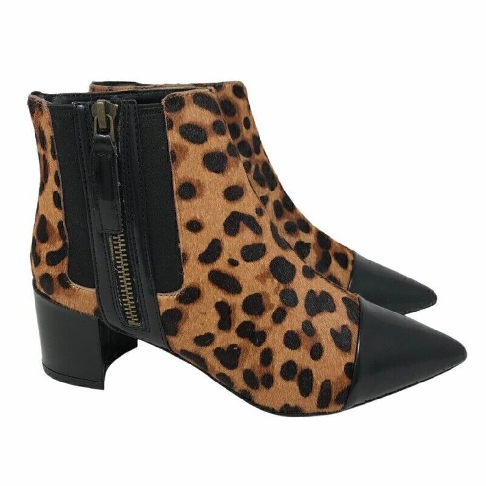 Nine West Womens Wasabi 5 Ankle Booties Brown Leopard Print Block Heel 6.5 M New